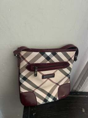 Burberry Dryden Nova Check and Burgundy Patent Leather Crossbody Bag